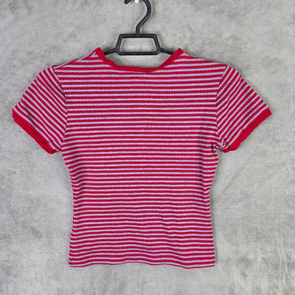 Womens Copper Key Red Gray Striped Top Short Sleeve Square Neck Acrylic Blend S - Picture 4 of 7
